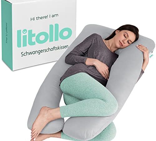 Schwangerschaftskissen zum schlafen - Seitenschläferkissen mit Bezug - Komfortkissen Erwachsene Stillkissen XXL - Kissen Schwangerschaft 280x70cm - Pregnancy Body Pillow Litollo U-Fom Grau