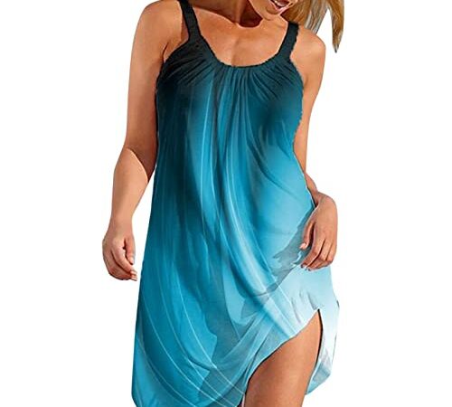 Sommerkleid Damen, Damen Knielang Ärmellos Sommer Kleider Sexy Elegant Kleid Vintage Boho Strandkleider Minikleid Teenager Mädchen Festlich Kleider Blumen Drucken Kleid Kurz Sommerkleid