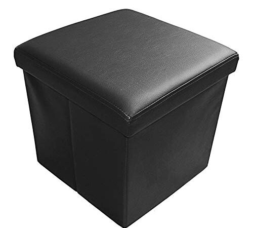 Style home Sitzhocker Sitzbank mit Stauraum, Faltbare Aufbewahrungsbox Sitztruhe Sitzwürfel Fußablage, belastbar bis 300 kg, Kunstleder, 38 * 38 * 38 cm (Schwarz)