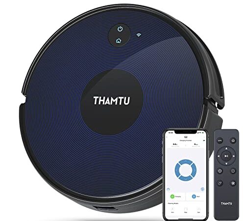 Thamtu G2 Saugroboter mit Filter, 3-in-1-Saugen, Kehren und Wischen, 1600 PA Saugleistung, selbstaufladend, Alexa und Google Assistant Sprachsteuerung, verhedderungsfrei geeignet für Tierhaare