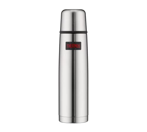 THERMOS Thermosflasche Edelstahl Light&Compact, Edelstahl mattiert 1l, Isolierflasche mit Trinkbecher 4019.205.100 spülmaschinenfest, Thermoskanne hält 24 Stunden heiß, 24 Stunden kalt, BPA-Free