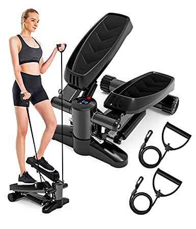 Tohoyard Stepper für zuhause 150kg, Mini Steppers Treppenstepper mit Multifunktions LCD Display Hometrainer Fitnesstraining Widerstandsbändern Aerobic Step Fitnessgeräte, T-Dark Black