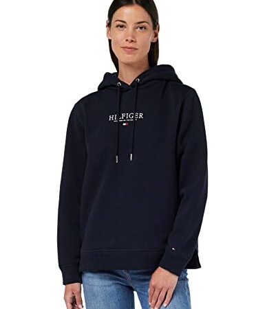 Tommy Hilfiger Damen Kapuzenpullover Hilfiger Hoodie LS Fleece aus Baumwoll-Mix, Blau (Desert Sky), M