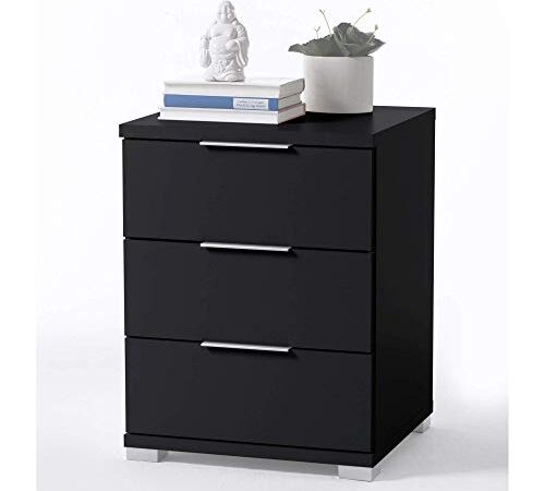 Universal Nachttisch in Schwarz - Moderner Nachtschrank mit drei Schubladen für Ihr Boxspringbett - 46 x 61 x 42 cm (B/H/T)