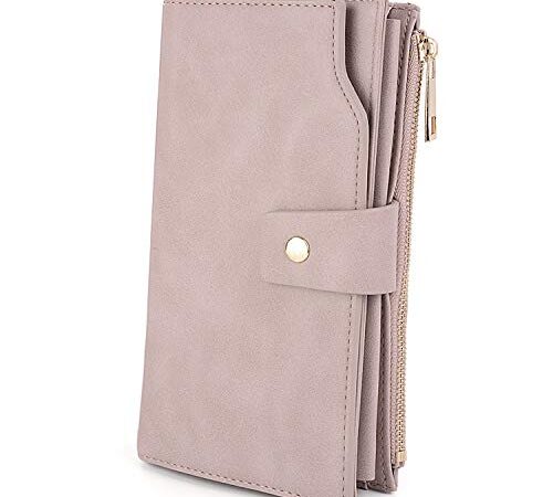 UTO Damen Geldbörse RFID Blocking große Kapazität Vegan Leder Clutch Wallet 21 Card Slots Halter Organizer Damen Veganrse Hellrosa
