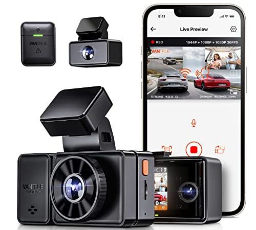VANTRUE E3 3 Lens Dashcam 5GHz WiFi mit Sprachsteuerung, 1944P + dual 1080P Vorne Hinten Auto Kamera mit GPS, IR Nachtsicht, 24Std. Puffer Parküberwachung Dash Cam, Daueraufnahme, Max 512G