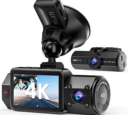 VANTRUE N2S 4K Dashcam Auto Dual 1440P Dash Cam Vorne Innen, GPS 24Std. Dual Parküberwachung, Dasch-Cam Infrarot Nachtsicht, 2160P Vorne, 2 Zoll 320°Superkondensator Autokamera G Sensor Max. 512GB