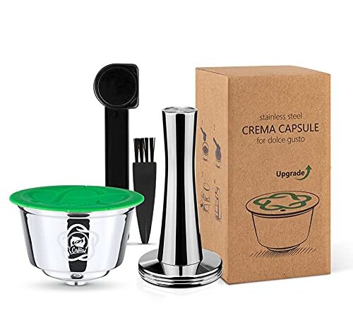 Wiederverwendbare Kaffeekapseln für Dolce Gusto, Kapsel, Edelstahl-Filter für süßen Geschmack, wiederverwendbar, Filter + Kaffee Tamper+ Löffel + Bürste