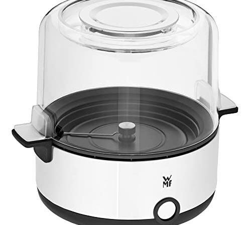 WMF Küchenminis Popcornmaschine für zuhause, Popcorn Maker, beschichtete Heizplatte, Deckel als Servierschale, Butterschmelzöffung, Popkorn mit Zucker und Salz, platzsparend, edelstahl matt