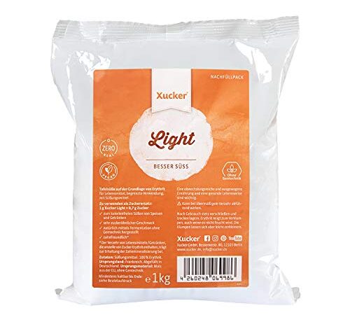 Xucker Light Erythrit 1kg Nachfüllpack - kalorienfreier Kristallzucker Ersatz als Vegane & zahnfreundliche Zucker Alternative I zuckerfrei 0 kcal 100% sweet I Erytritzucker Beutel