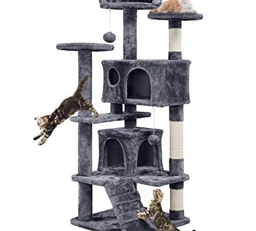 Yaheetech Kratzbaum Stabiler Katzenbaum Katzenkratzbaum Katzenmöbel, Kletterbaum für Katzen Höhe 137 cm, Dunkelgrau