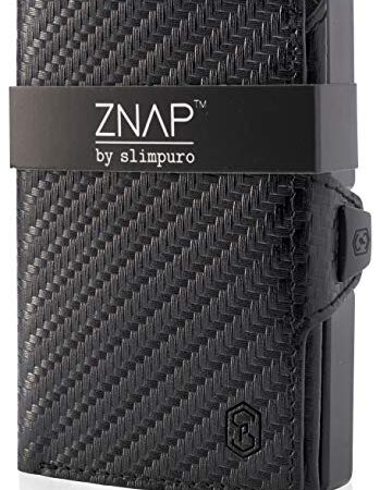 ZNAP® Slim Wallet Kreditkartenetui | Geldbörse Herren klein | Kartenhalter Geldbeutel Herren | Kartenetui Herren Geldbeutel | Herren Portemonnaie mit RFID Schutz | 12 Karten | Carbon