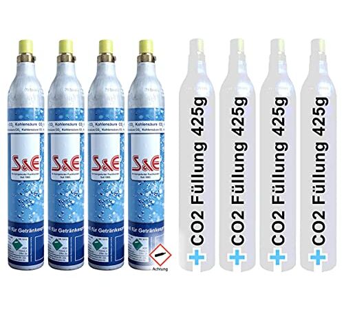 4 x CO2 Zylinder 425 optimal für original Soda-Stream Wassersprudler Crystal, Cool etc. Bis zu 60 Liter Sprudelwasser pro Füllung! Neu und mit CO2 gefüllt!