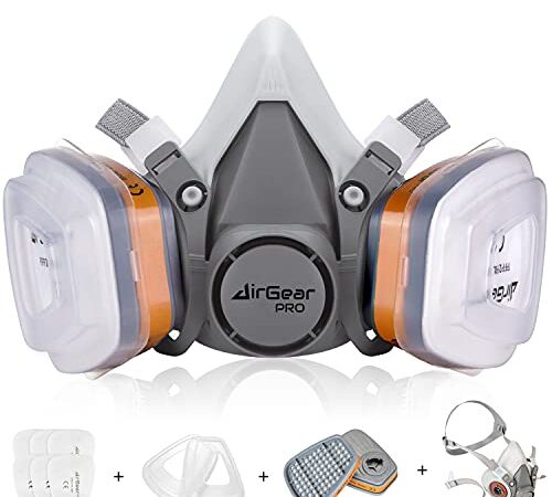 AirGearPro M-500 Atemschutzmaske mit Filter, Gasmaske Staubfilter für Lackieren, Arbeiten, Schleifen, Feinstaub