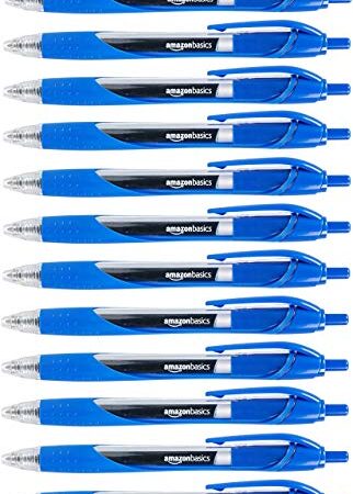 Amazon Basics - Druckgelschreiber, feine Spitze, Blau, 12 Stück