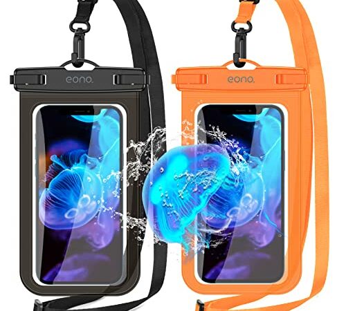 Amazon Brand - Eono wasserdichte Handyhülle Handytaschen, 7-Zoll Unterwasser IPX8 Wasserfeste Beutel, Strand Wasserschutz Hülle für iPhone 14 13 Pro Max, Samsung Galaxy S23 Smartphone usw. 2-stück