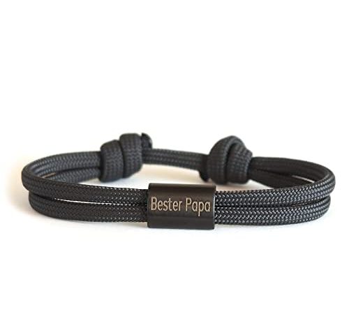 Bester Papa Gravur Armband, Personalisiertes Segeltau Armband, Surfer Armband mit Wunschgravur, Vatertagsgeschenk, Für Ihn, schwarzer Edelstahl
