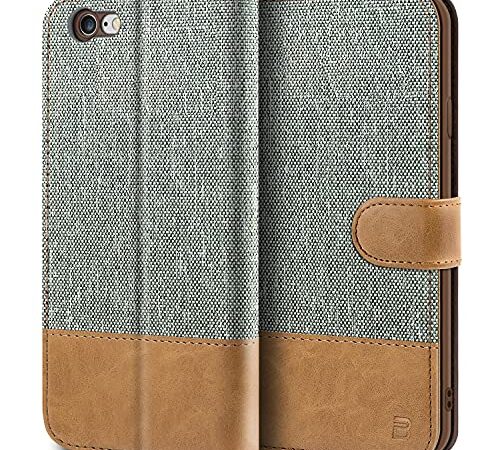 BEZ Hülle für Handyhülle iPhone 6S, iPhone 6S Hülle, Handyhülle Kompatibel für iPhone 6 / 6S, Handytasche Schutzhülle Tasche [Stoff und PU Leder] mit Kreditkartenhaltern - Grau