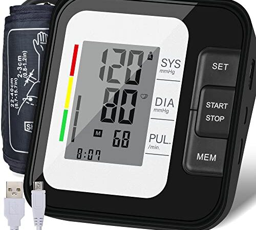 Blutdruckmessgerät Oberarm, Vollautomatisches Digitales Oberarm-Blutdruckmessgeräte zur Blutdruckmessung Pulsmessung mit Arrhythmie-Erkennung, 2*120 Dual-User, 22-40 cm große Manschette, LCD-Display