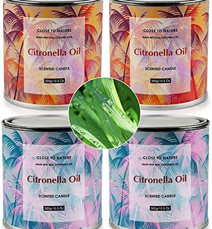 Citronella Kerzen Groß 4 Pack, 280 Stunden Brenndauer Citronella Kerze Outdoor Zitronella Kerze, Geschenke für Frauen Lemongrass Citronella Öi für Duftkerzen Indoor für Garten, Camping Picknicks