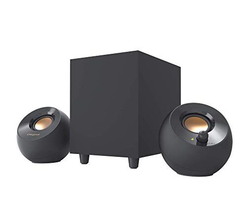 Creative Pebble Plus 2.1 USB-betriebener Desktop-Lautsprecher mit Subwoofer und Far-Field-Treibern, bis zu 8 W RMS Leistung für PCs (Schwarz)