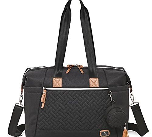 Dikaslon Wickeltasche Große Windeltaschen für Mama und Papa - stilvolle Reisetasche mit Schnullerhalter und Wickelauflage (Schwarz)