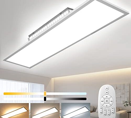 Dimmbare LED Panel Deckenleuchte 120x30cm mit Backlight, 52W Ultra Dünn Deckenlampe Hohe Helligkeit, 2700K-6500K Warm Natur Kalt Weiß Licht Lampe flach für Wohnzimmer Küche Werkstatt Büro Flur