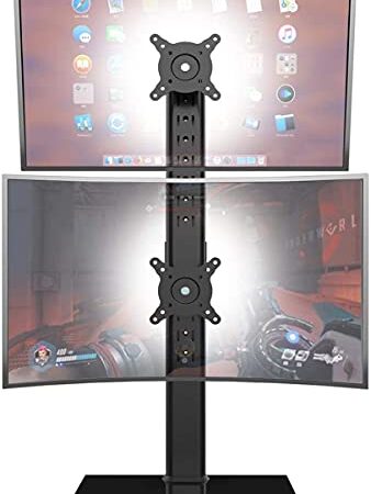 Dual Monitor Ständer - Vertikaler Stapelbildschirm Freistehender Monitor Haltung Für Zwei 13 bis 34 Zoll große Bildschirme mit drehbarem, neigbarem und höhenverstellbarem Bildschirm Schwarz