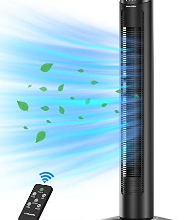 FIVANGIN Turmventilator mit Fernbedienung - Sehr Leise Ventilator 70° Oszillierender Standventilator mit 4 Betriebsmodi, 3Windgeschwindigkeiten, 45 Watt Leistung, Timer Bis zu 12 Stunden
