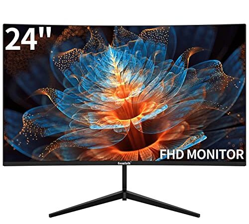 Gawfolk 24 Zoll FHD Curved Monitor 75 Hz 1080p, PC Monitor mit AMD FreeSync HDMI VGA Computerbildschirm Ultradünner Zero Frame Home Office Business PC Bildschirm