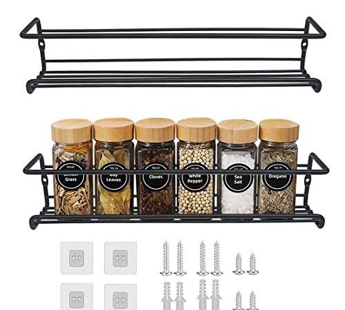 Gewürzregal Wand 2 Stück Gewürzregal aus Metall Schwarz Gewürzregal Hängend Ohne Bohren, Wand Küchenregal für Küche Gewürz Organizer Küchenzubehör- 29 x 6 x 6.5cm