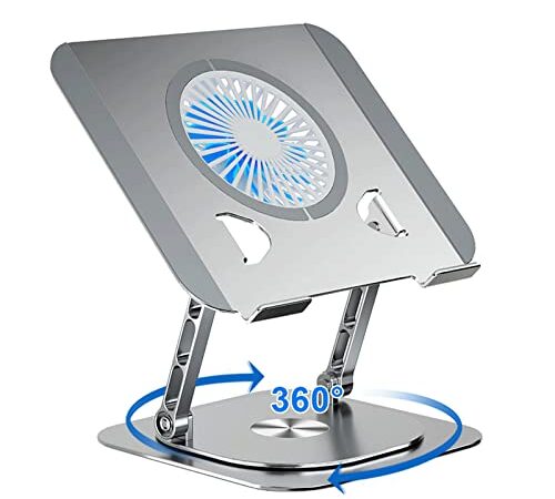 Hsility Laptop Ständer für Schreibtisch ergonomischer Aluminium Computerständer Erhöhungshalterung mit Kühlventilator höhenverstellbar um 360 ° drehbar