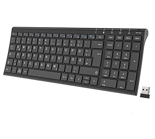 iClever 2.4G Tastatur Kabellos, Deutsches Layout, Aluminium Lightweight Slim Wireless Keyboard, QWERTZ Layout, für Computer/Desktop/PC/Laptop/Oberfläsche/Mac/Chrome OS und Windows 10/8/7/Vista/XP