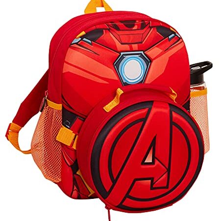 Iron Man Rucksack mit Avengers, isolierte Lunchtasche, Kühltasche, Wasserflasche, offizielles Marvel-Matching-Set, 3-teiliges Set für Jungen zum Schulanfang, Rucksack für Reisen