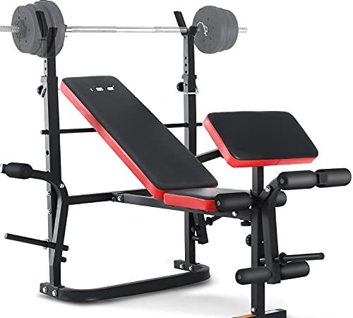 ISE Multifunktional Trainingsbank Hantelbank verstellbar Klappbar mit Beincurler Semi-Pro Haushalt Fitnessgeräter für Kniebeuge Bankdrücken Rumpfbeuge belastet 120kg