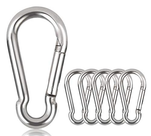 Karabiner Schlüsselanhänger Karabinerhaken φ5mm,belastbar bis 125kg Kletterhaken verzinkt（6 Stück, φ5x50mm)