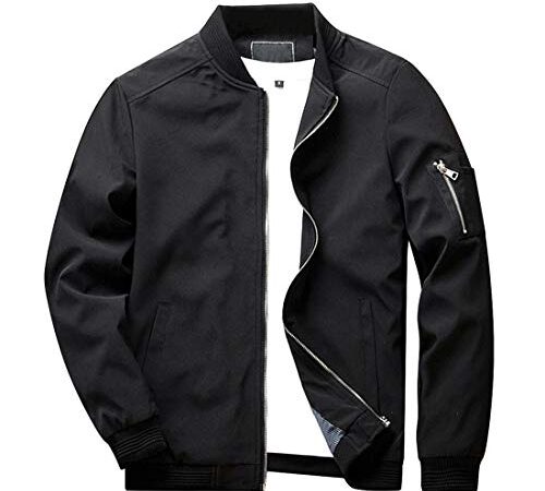 KEFITEVD Übergangsjacke Herren Frühling Sommer Männer Blouson Jacke mit Reißverschluss Taschen College Jacke Leichte Herrenjacke Schwarz XL
