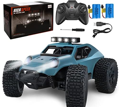 Kizeefun Ferngesteuertes Auto, 2.4Ghz 1/20 RC Auto Geländewagen 20 km/h Alle Gelände, Elektrisches Spielzeug, Offroad-RC-Auto mit 2 AKKU 50min Spielzeit und LED Scheinwerfer Geschenk für Kinder