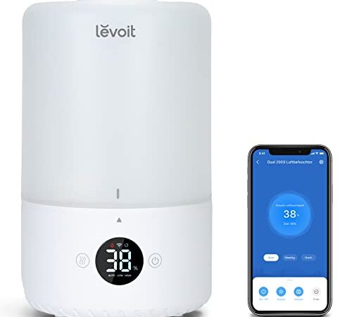 LEVOIT 3L Top Fill Luftbefeuchter, 360° Drehbare Düse Cool Mist Humidifier, 300 ml/H Nebelvolumen, 26dB leise, 25H BPA-Frei Raumluftbefeuchter & Aroma Diffuser für Kinderzimmer Schlafzimmer Pflanzen