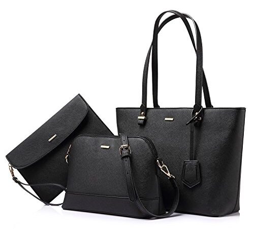LOVEVOOK Handtasche Damen Schultertasche Handtaschen Tragetasche Damen Groß Designer Elegant Umhängetasche Henkeltasche Set 3-teiliges Set Schwarz