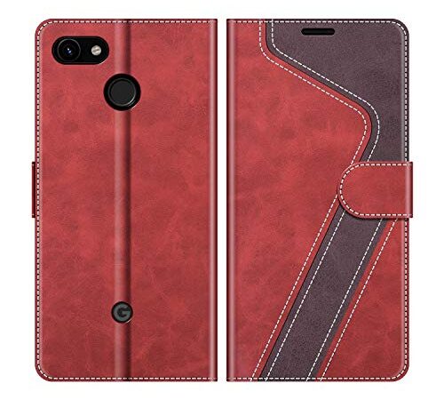 MOBESV Handyhülle für Google Pixel 3A Hülle Leder, Google Pixel 3A Klapphülle Handytasche Case für Google Pixel 3A Handy Hüllen, Modisch Rot