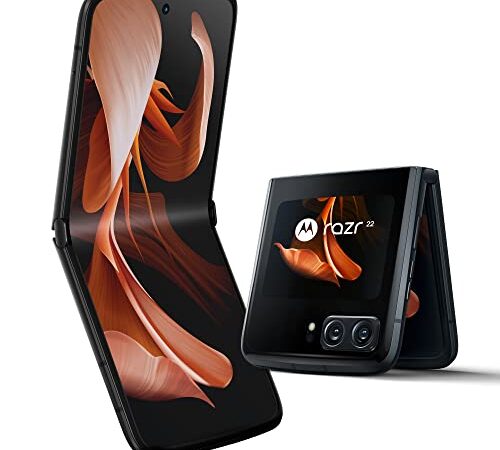 Motorola razr 2022 Smartphone (Flip-Phone, 6,7"-/2,69"-FHD+-Display, 50-MP-Kamera, 8/256 GB, 3500 mAh, Android 12), Satin Black, inkl. Schutzcover + KFZ-Adapter [Exklusiv bei Amazon]