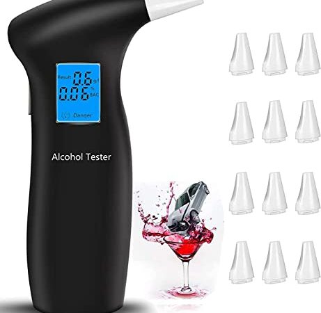 PUTAII Alkoholtester, Polizeigenau Alkoholmessgeräte Professioneller Alkohol Tester mit LCD-Bildschirm Halbleiter Sensorik für den persönlichen professionellen Gebrauch 12 Mundstücke