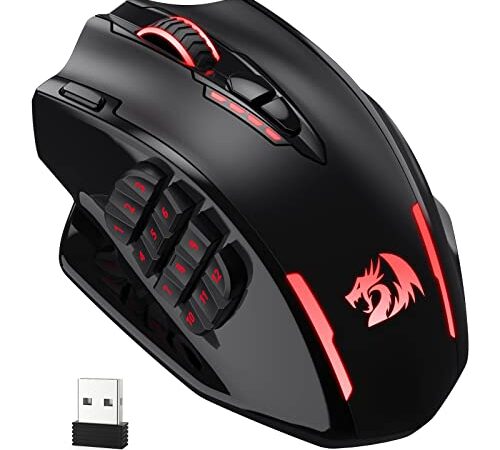 Redragon M913 Impact Elite Wireless Gaming Maus, 16000 DPI Verkabelte/Kabellose RGB Maus mit 16 Programmierbaren Tasten, 45 Std. Batteriebetrieb und Optischem Pro-Sensor, 12 Seitentasten MMO-Maus