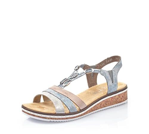 Rieker Damen Sandaletten V36G4, Frauen Sandalen,Freizeitschuhe,Strandschuhe,Sommersandalen,bequem,Sommerschuhe,offene,blau Kombi (40),40 EU / 6.5 UK