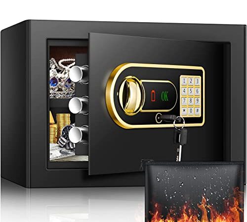 Sanfnz 22L Tresor, feuerfest, mit feuerfester wasserdichter Geldbörse, kleiner Tresor mit abnehmbarer Ablage und externem Batteriefach, Wandtresor, Möbeltresor für Munition, Waffen, Bargeld, Schmuck,
