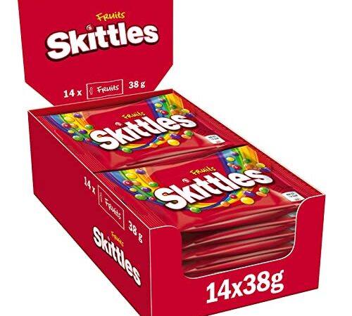 Skittles Süßigkeiten | Vegan Fruits Kaubonbons Großpackung | American Football Snacks | Ananas und weitere Aromen | (14 x 38g ) | , 38 g (14er Pack)