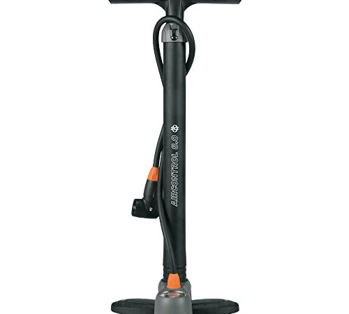 SKS GERMANY AIRCONTROL 8.0 Standpumpe (Luftpumpe für alle Ventilarten, verlängerter Schlauch, Präzisions-Manometer, angenehme Griff-Haptik, max. Druck: 8 bar/115 PSI), Schwarz