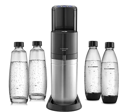 SodaStream E-Duo, Elektrischer Wassersprudler mit CO2-Zylinder, Glasflasche und 2X 1L spülmaschinenfeste Kunststoff-Flasche, Höhe: 44cm, Farbe: Titan
