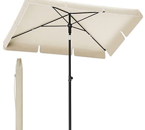 SONGMICS Sonnenschirm 200 x 125 cm, Balkonschirm UPF 50+, Sonnenschutz, beidseitig um 30° knickbar, höhenverstellbar, mit Aufbewahrungstasche, für Garten, Terrasse, ohne Ständer, beige GPU025M01
